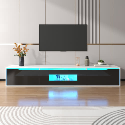 TV Cabinet, High-gloss TV Cabinet, Matching Colours In White And High-gloss Black, With Colour-changing LED Lights.only Front Cabinet Door High-gloss view 17
