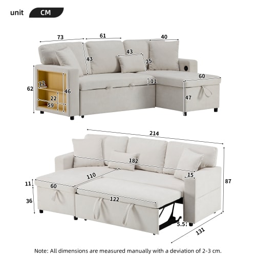 Corner Sofa Bed Corner Couch L-Shaped Sofa Bed Extendable, Bed Box And Integrated Shelf, view 36