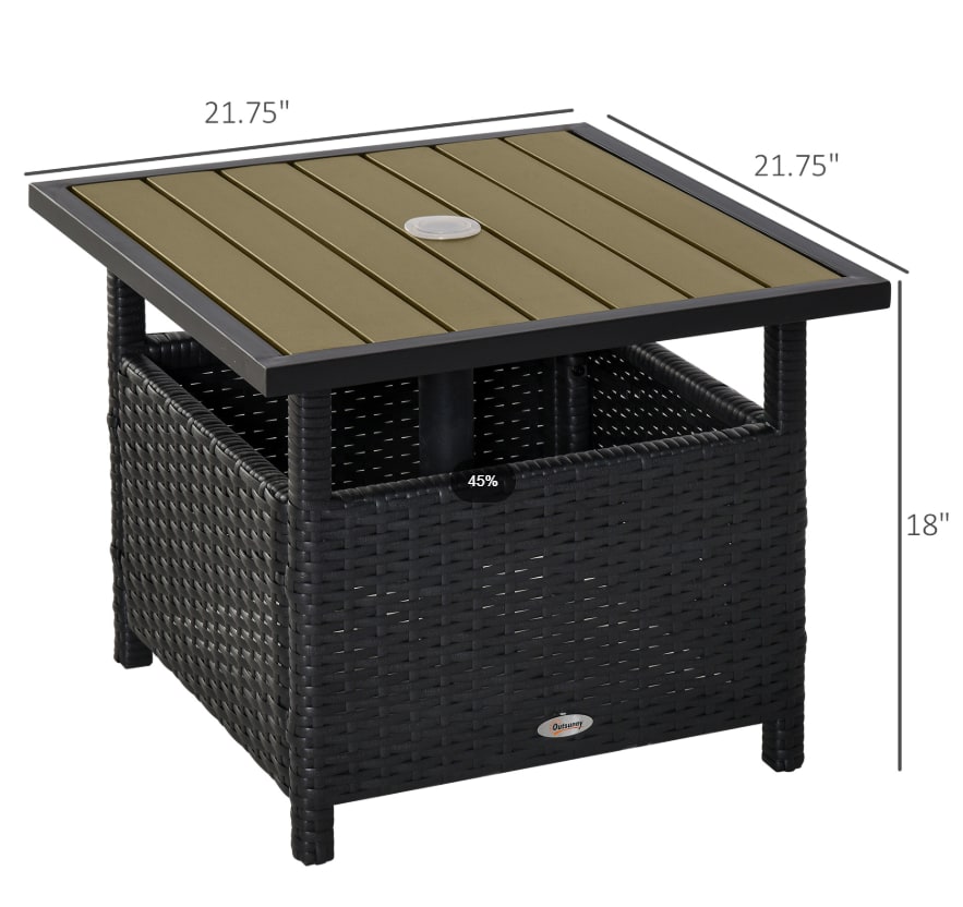 22 Steel PE Rattan Wicker Outdoor Patio Accent Table With Umbrella Hole Brown view 3