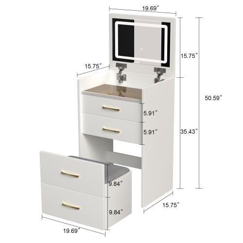 3 In 1 Vanity Desk With Open Top Mirror,Small Make Up Vanity Set With Visible Glass Desktop,Compact Makeup Vanity With 3 Drawers,Dressing Table For Bedroom view 10