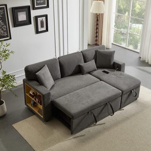 Corner Sofa Bed Corner Couch L-Shaped Sofa Bed Extendable, Bed Box And Integrated Shelf, view 18