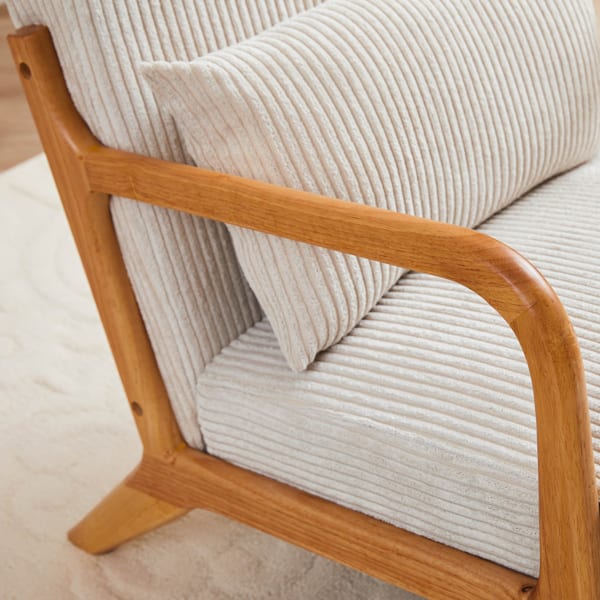 Mid-Century Modern Armchair Upholstered With Pillows And Solid Wood Frame view 13