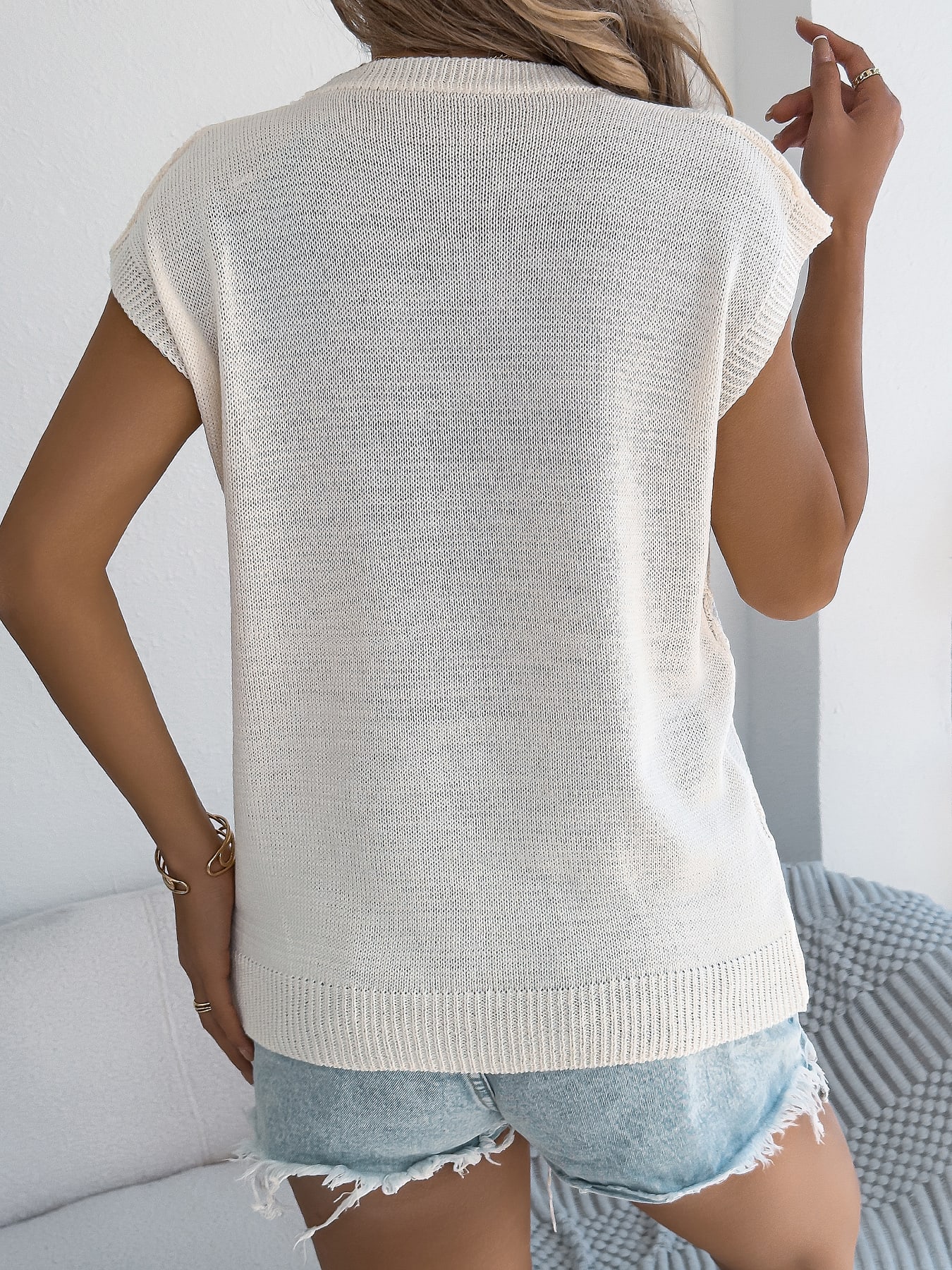 Women S Solid Color Cable Knit Batwing Sleeve Loose Knit Sweater Top view 4