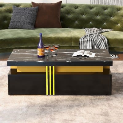 Modern White Rectangular Coffee Table With Marble Pattern Triamine Board Top And 2 Wooden Drawers, Living Room Table, 100x50x40cm view 4