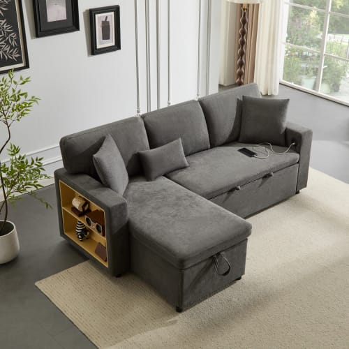 Corner Sofa Bed Corner Couch L-Shaped Sofa Bed Extendable, Bed Box And Integrated Shelf, view 37