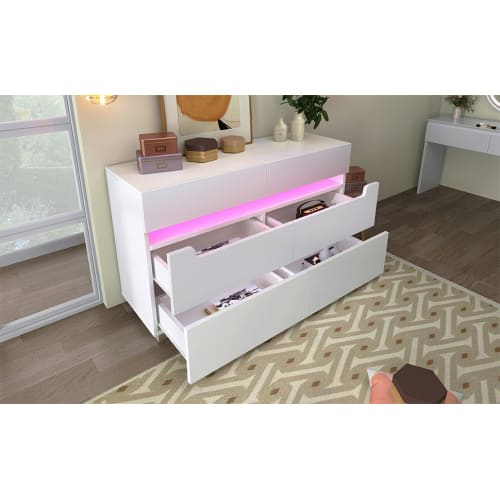 Sideboard Cabinet Dresser With 6 Drawers,Storage With RGB LED App Control, Sideboard With Cut-out Handles, 6-drawers Chest Of Drawers, 71 X 120 X 40 Cm, White view 1