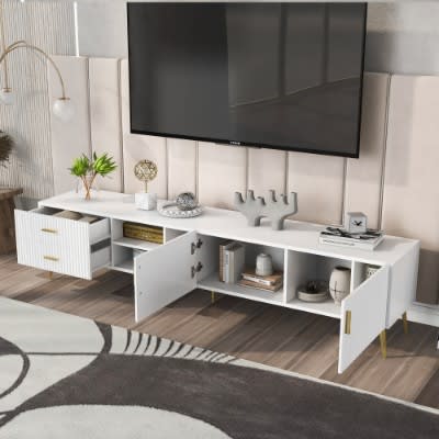 White TV Stand For 75-inch Televisions, Lowboards, TV Boards, TV Cabinet, Entertainment Center, TV Console Table, Modern Entertainment Center, Media Console White view 4
