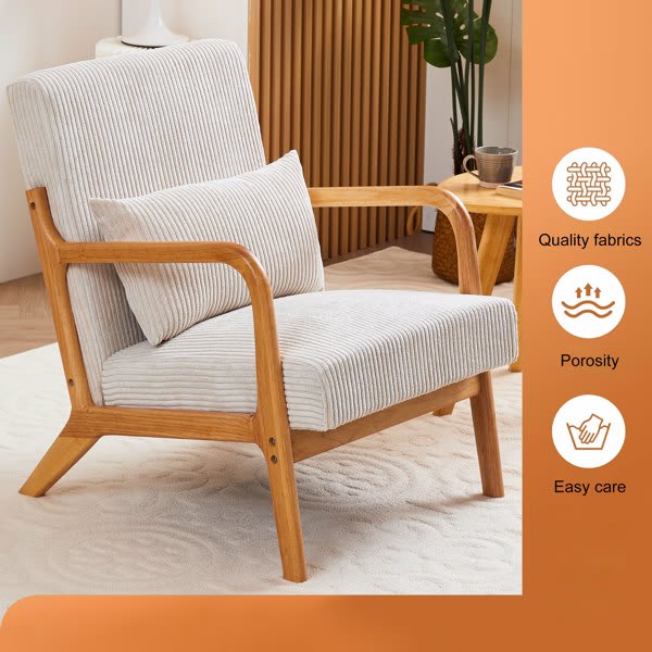 Mid-Century Modern Armchair Upholstered With Pillows And Solid Wood Frame view 9