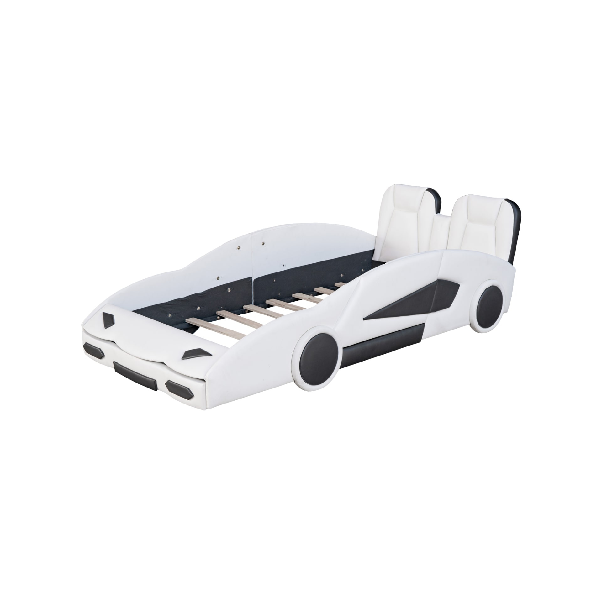 Double Race Platform Bed With Wheels, White view 9
