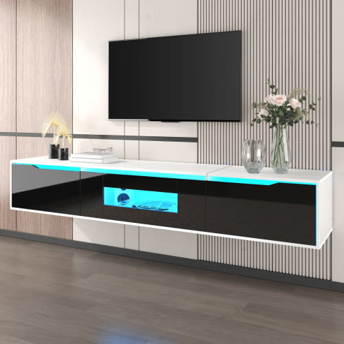 TV Cabinet, High-gloss TV Cabinet, Matching Colours In White And High-gloss Black, With Colour-changing LED Lights.only Front Cabinet Door High-gloss view 24