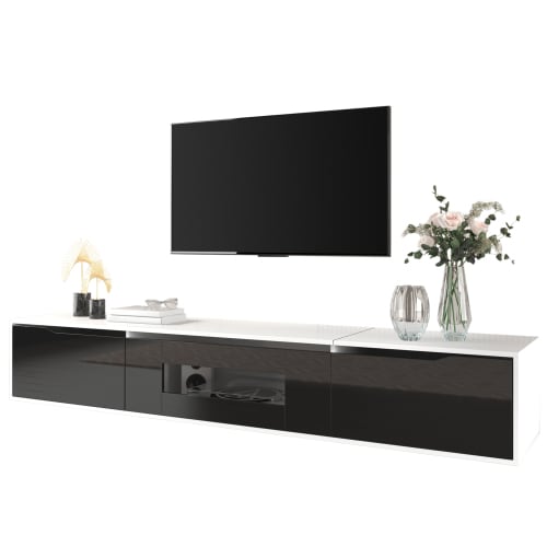 TV Cabinet, High-gloss TV Cabinet, Matching Colours In White And High-gloss Black, With Colour-changing LED Lights.only Front Cabinet Door High-gloss view 23