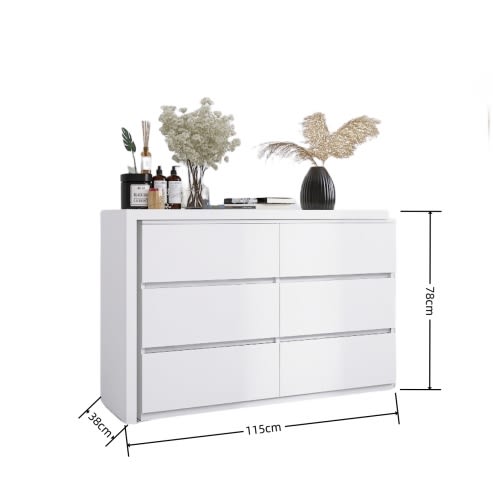 Extended Desktop 6 Drawers Chest Of Drawer Without Handle White Color Vanity view 4