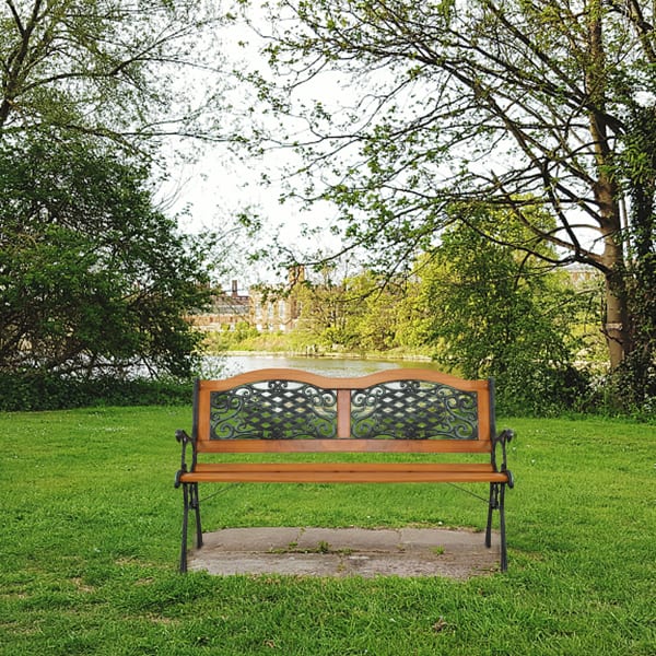 Double Arched Back Iron Wood Bench view 12