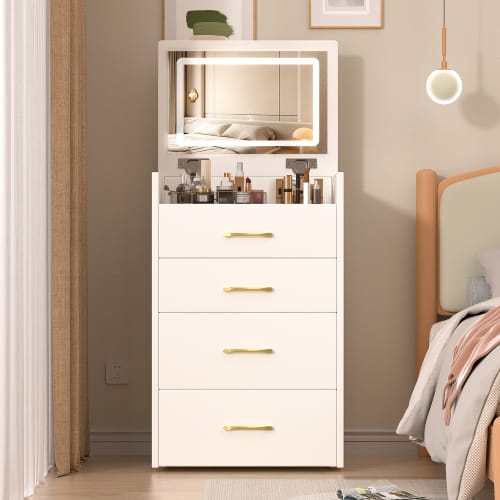 3 In 1 Vanity Desk With Open Top Mirror,Small Make Up Vanity Set With Visible Glass Desktop,Compact Makeup Vanity With 3 Drawers,Dressing Table For Bedroom view 11