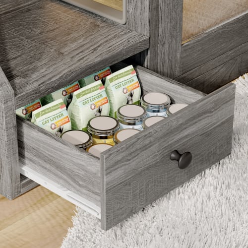 GO Cat Litter Box Enclosure With Light , Hidden Litter Box Furniture With 2 Storage Drawers, Indoor Cat House Side Table For Living Room view 7