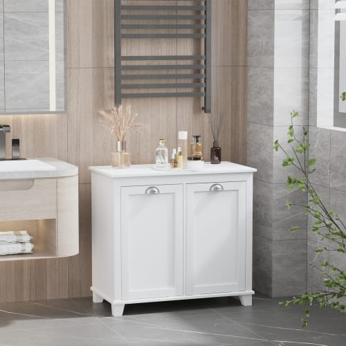 HOMCOM Tilt-Out Laundry Sorter Bathroom Cabinet, White view 4