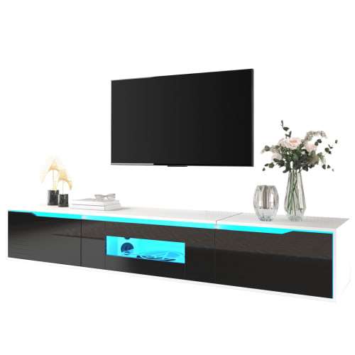 TV Cabinet, High-gloss TV Cabinet, Matching Colours In White And High-gloss Black, With Colour-changing LED Lights.only Front Cabinet Door High-gloss view 12