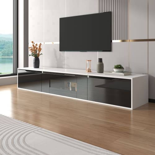 TV Cabinet, High-gloss TV Cabinet, Matching Colours In White And High-gloss Black, With Colour-changing LED Lights.only Front Cabinet Door High-gloss view 21