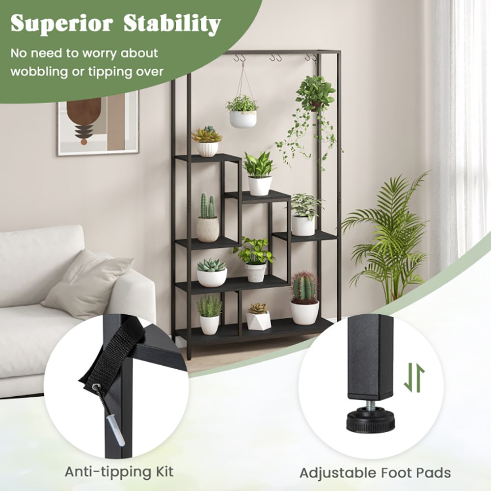 6-Tier Tall Plant Stand 71 Inch Metal Indoor Plant Shelf With 10 Hanging Hooks view 7