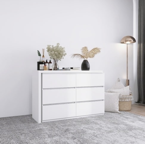 Extended Desktop 6 Drawers Chest Of Drawer Without Handle White Color Vanity view 5