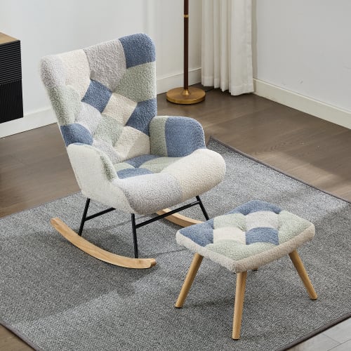 Rocking Chairs For Adults, Tteddy Rocking Chair Relaxing Recliner Chair With Solid Wood Legs High Back Lounge Chairs For Balcony Living Room Bedroom view 32