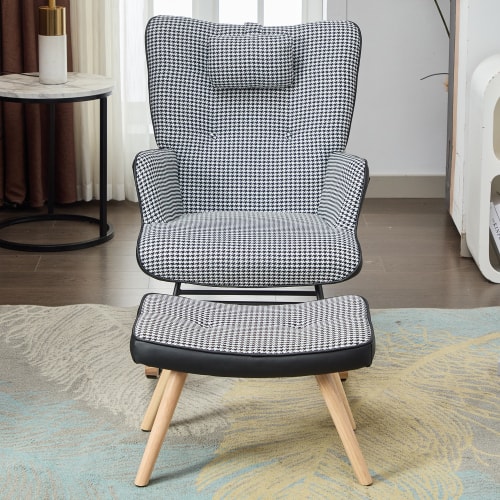 Rocking Chairs For Adults, Tteddy Rocking Chair Relaxing Recliner Chair With Solid Wood Legs High Back Lounge Chairs For Balcony Living Room Bedroom view 25