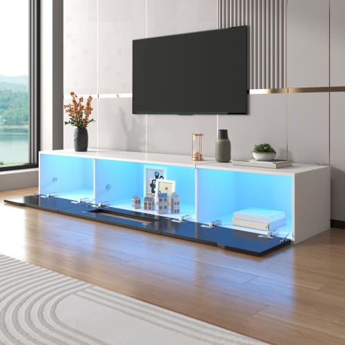 TV Cabinet, High-gloss TV Cabinet, Matching Colours In White And High-gloss Black, With Colour-changing LED Lights.only Front Cabinet Door High-gloss view 18