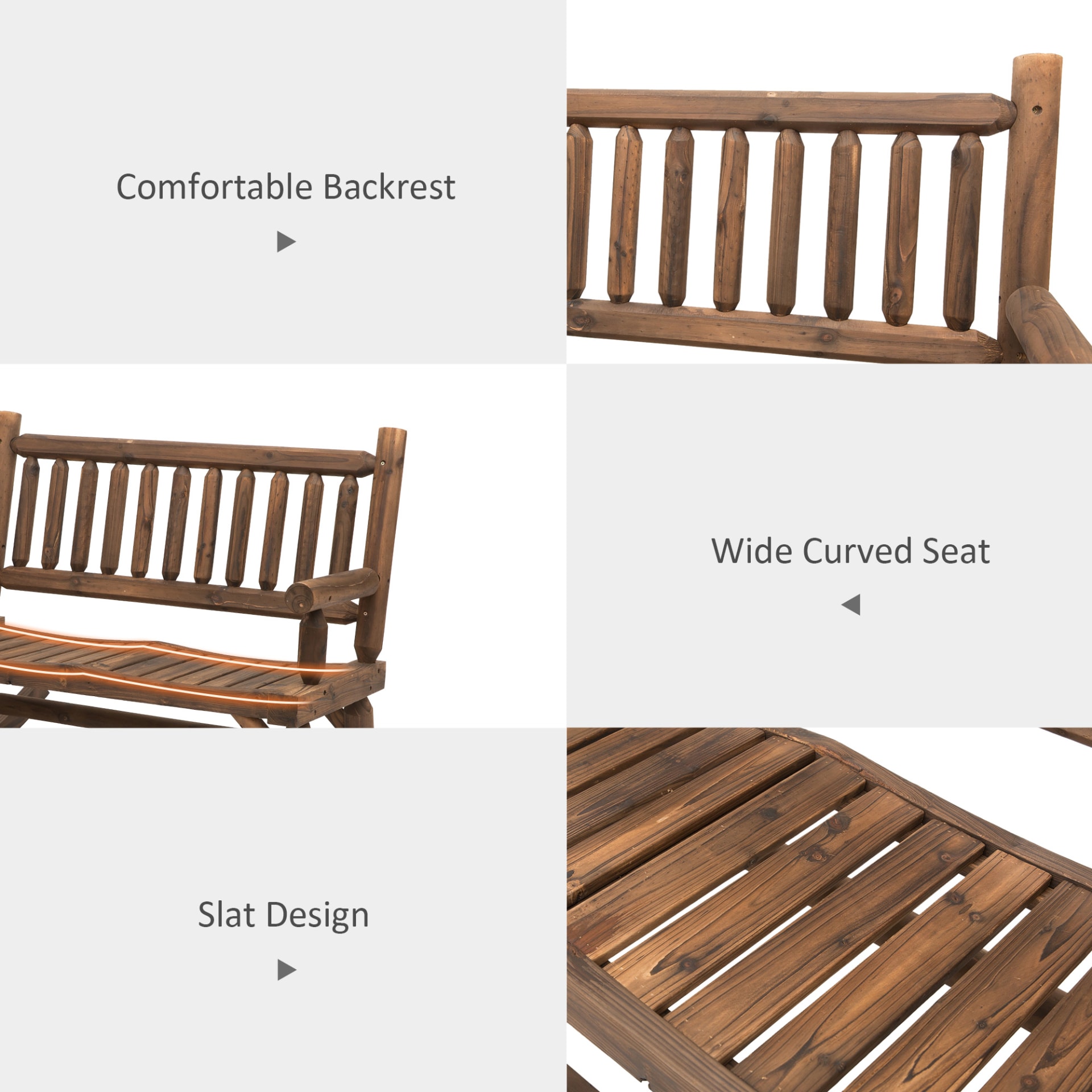 Sturdy Rocking Loveseat Wooden Log Design Wide Curved Walnut Seats ForRelaxation view 5