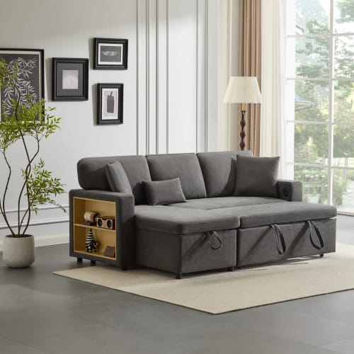 Corner Sofa Bed Corner Couch L-Shaped Sofa Bed Extendable, Bed Box And Integrated Shelf, view 29