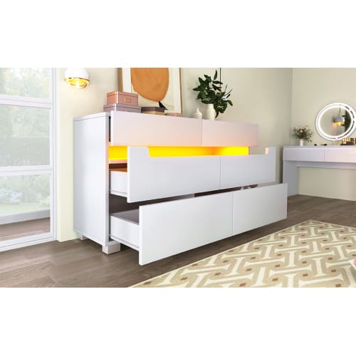 Sideboard Cabinet Dresser With 6 Drawers,Storage With RGB LED App Control, Sideboard With Cut-out Handles, 6-drawers Chest Of Drawers, 71 X 120 X 40 Cm, White view 3