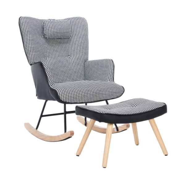 Rocking Chairs For Adults, Tteddy Rocking Chair Relaxing Recliner Chair With Solid Wood Legs High Back Lounge Chairs For Balcony Living Room Bedroom view 17