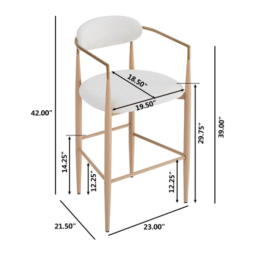 Barstools Set Of 2, Counter Height Upholstered Bar Stools With Back For Kitchen Island, Beige Faux PU Leather Seating Black Iron Legs 260LBS Weight Capacity view 17