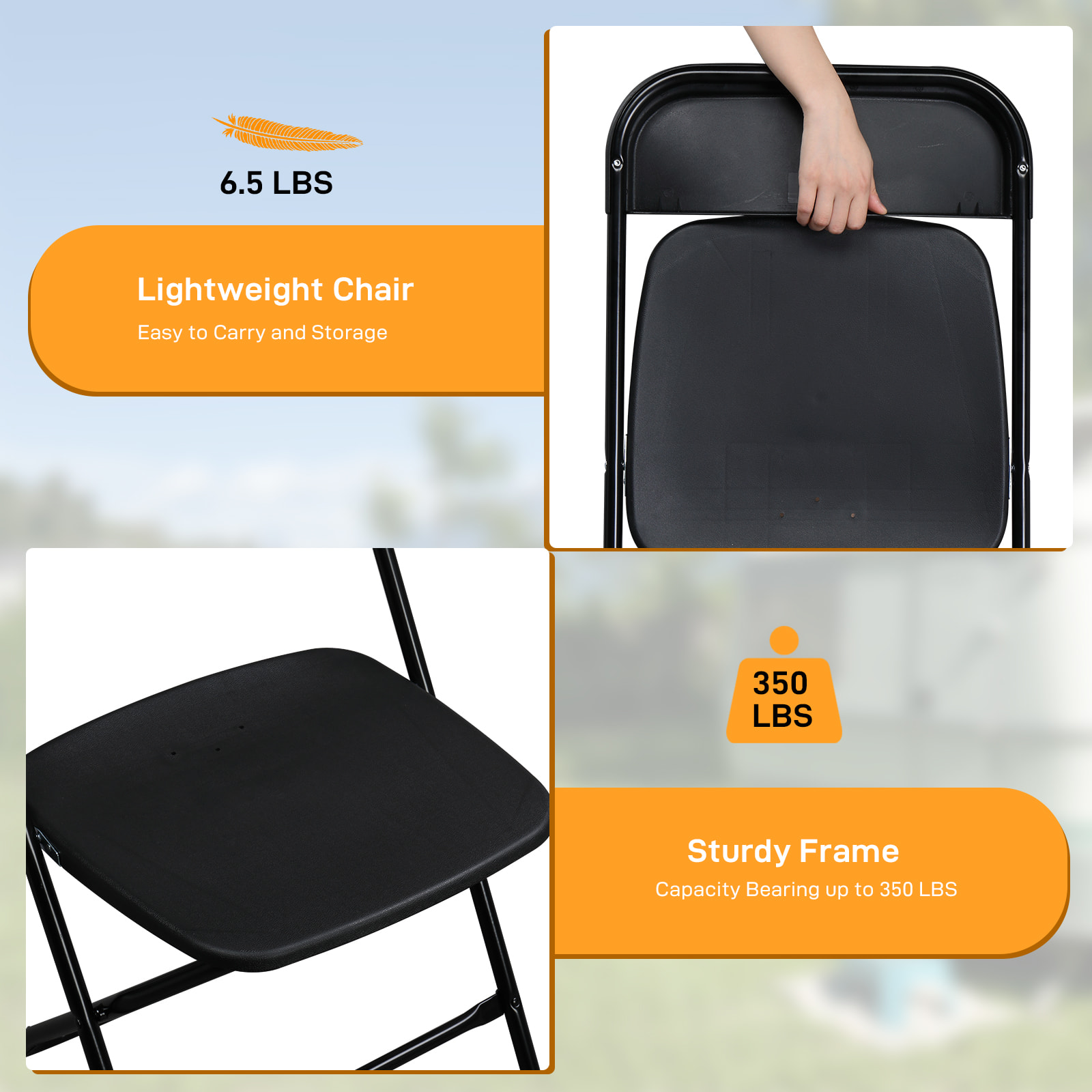 10pcs Injection Molded Classic Black XN Courtyard Plastic Folding Chair view 16