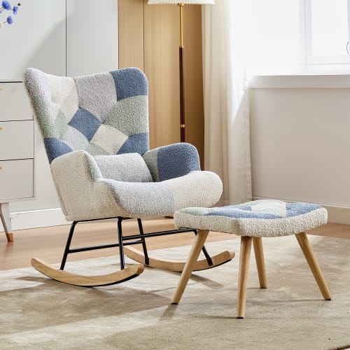 Rocking Chairs For Adults, Tteddy Rocking Chair Relaxing Recliner Chair With Solid Wood Legs High Back Lounge Chairs For Balcony Living Room Bedroom view 22