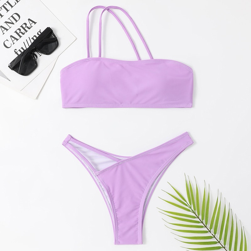 Sexy One-shoulder Bikini Set Summer Solid Color Swimsuit Beach Party Womens Clothing view 7
