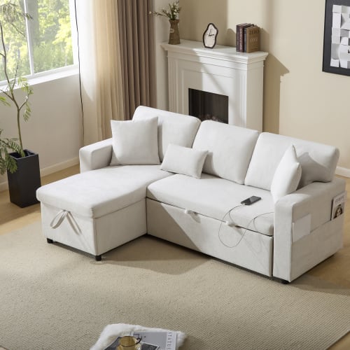 Corner Sofa Bed Corner Couch L-Shaped Sofa Bed Extendable, Bed Box And Integrated Shelf, view 32