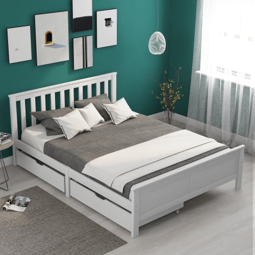 Wooden Solid White Pine Storage Bed With Drawers Bed Furniture Frame For Adults, Kids, Teenagers 4ft6 Double White 190x135cm view 14