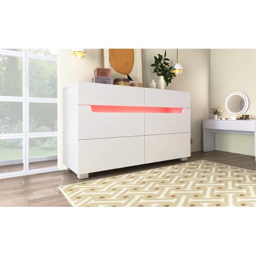 Sideboard Cabinet Dresser With 6 Drawers,Storage With RGB LED App Control, Sideboard With Cut-out Handles, 6-drawers Chest Of Drawers, 71 X 120 X 40 Cm, White view 5