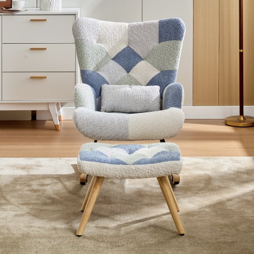 Rocking Chairs For Adults, Tteddy Rocking Chair Relaxing Recliner Chair With Solid Wood Legs High Back Lounge Chairs For Balcony Living Room Bedroom view 1