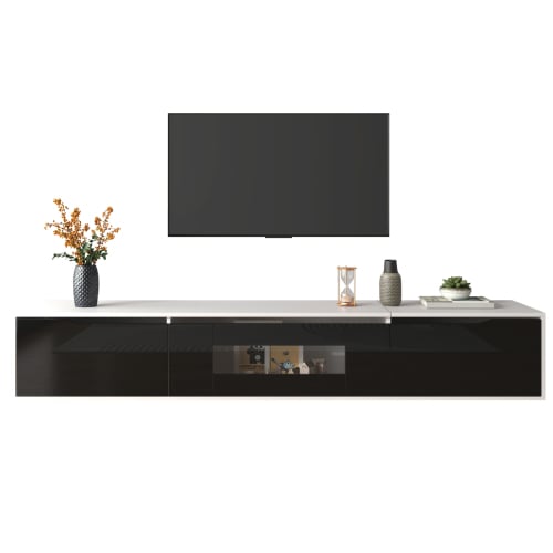 TV Cabinet, High-gloss TV Cabinet, Matching Colours In White And High-gloss Black, With Colour-changing LED Lights.only Front Cabinet Door High-gloss view 22