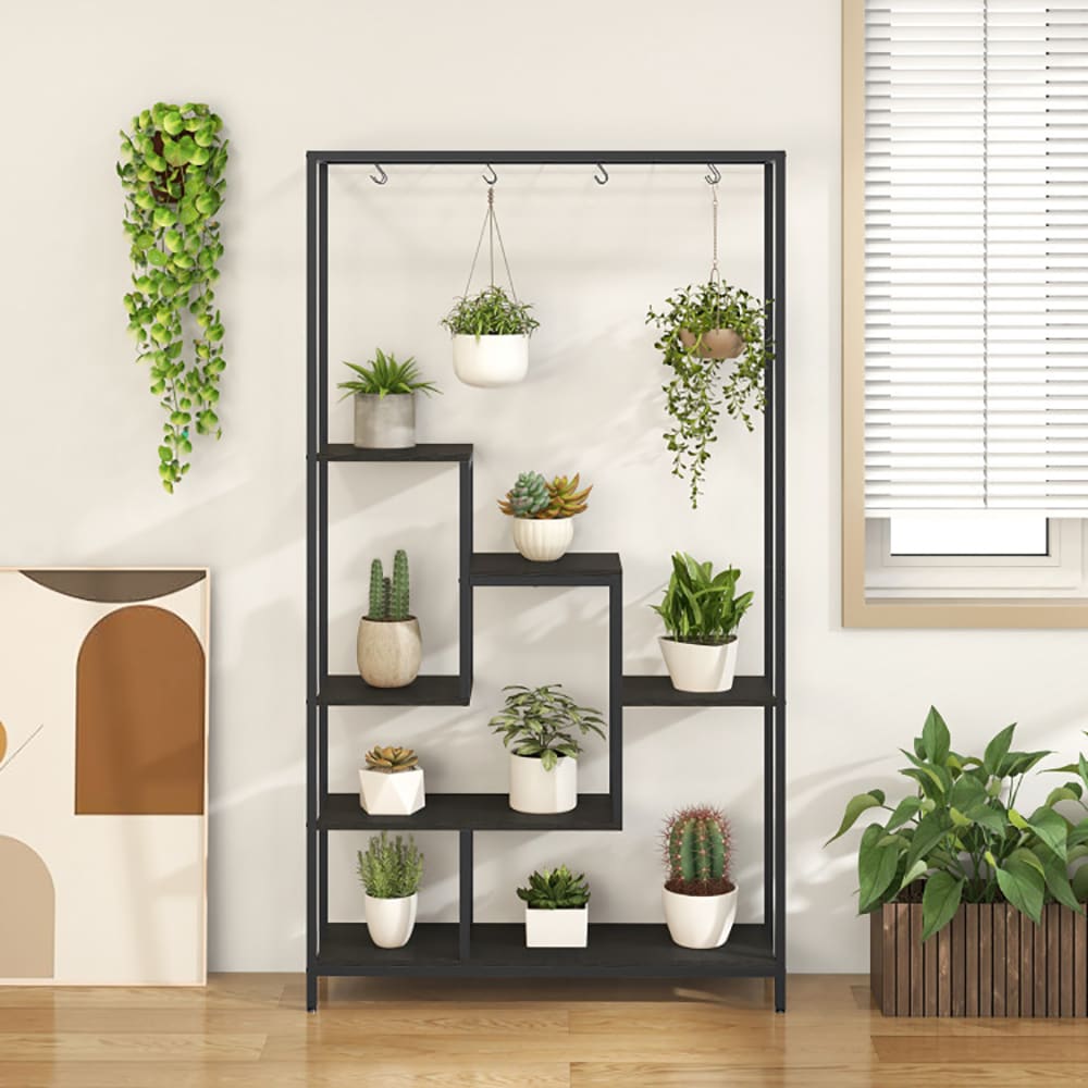 6-Tier Tall Plant Stand 71 Inch Metal Indoor Plant Shelf With 10 Hanging Hooks view 2