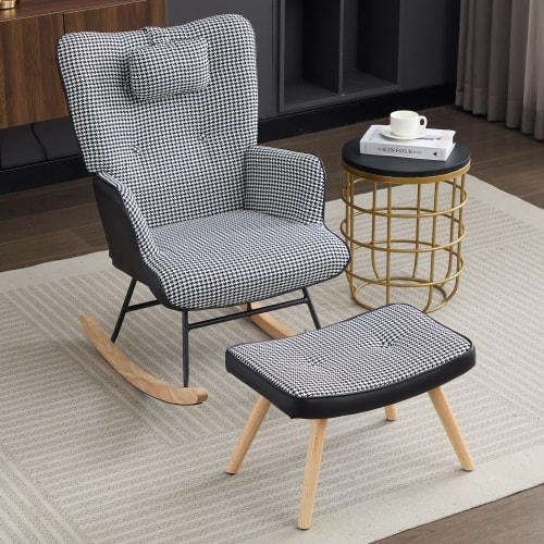 Rocking Chairs For Adults, Tteddy Rocking Chair Relaxing Recliner Chair With Solid Wood Legs High Back Lounge Chairs For Balcony Living Room Bedroom view 26