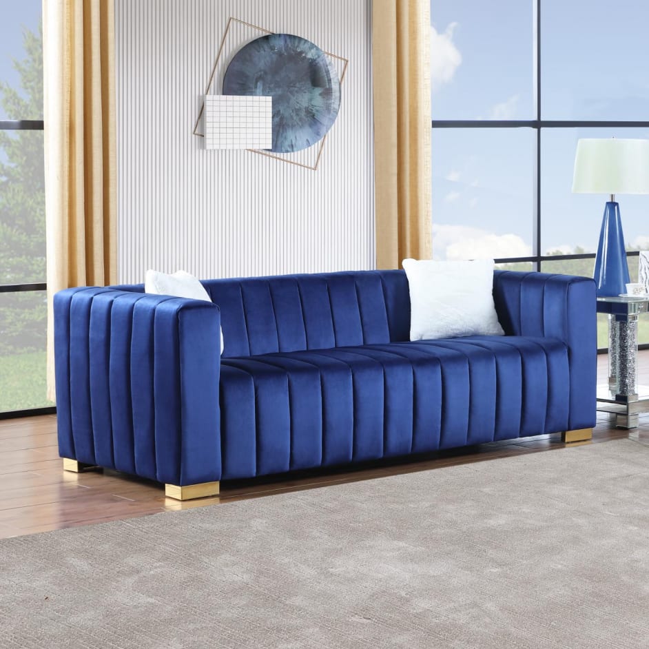 A Modern Channel Sofa Take On A Traditional Chesterfield,Navy Blue Color,3 Seater view 6