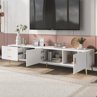 White TV Stand For 75-inch Televisions, Lowboards, TV Boards, TV Cabinet, Entertainment Center, TV Console Table, Modern Entertainment Center, Media Console White