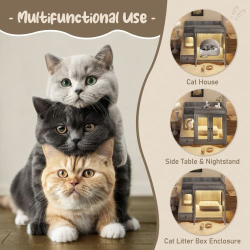 GO Cat Litter Box Enclosure With Light , Hidden Litter Box Furniture With 2 Storage Drawers, Indoor Cat House Side Table For Living Room view 8