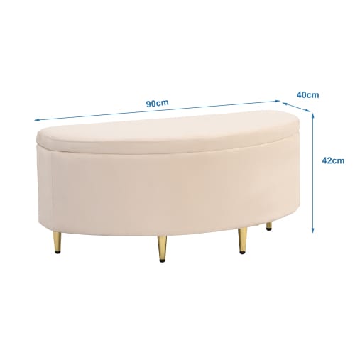 Velvet Upholstered Bed,Single Bed-3ft 90x190cm, Shell-like Bed With Golden Iron Legs, Wooden Slatted Frame, Upholstered Bench With Storage Space 90x40x42cm view 8