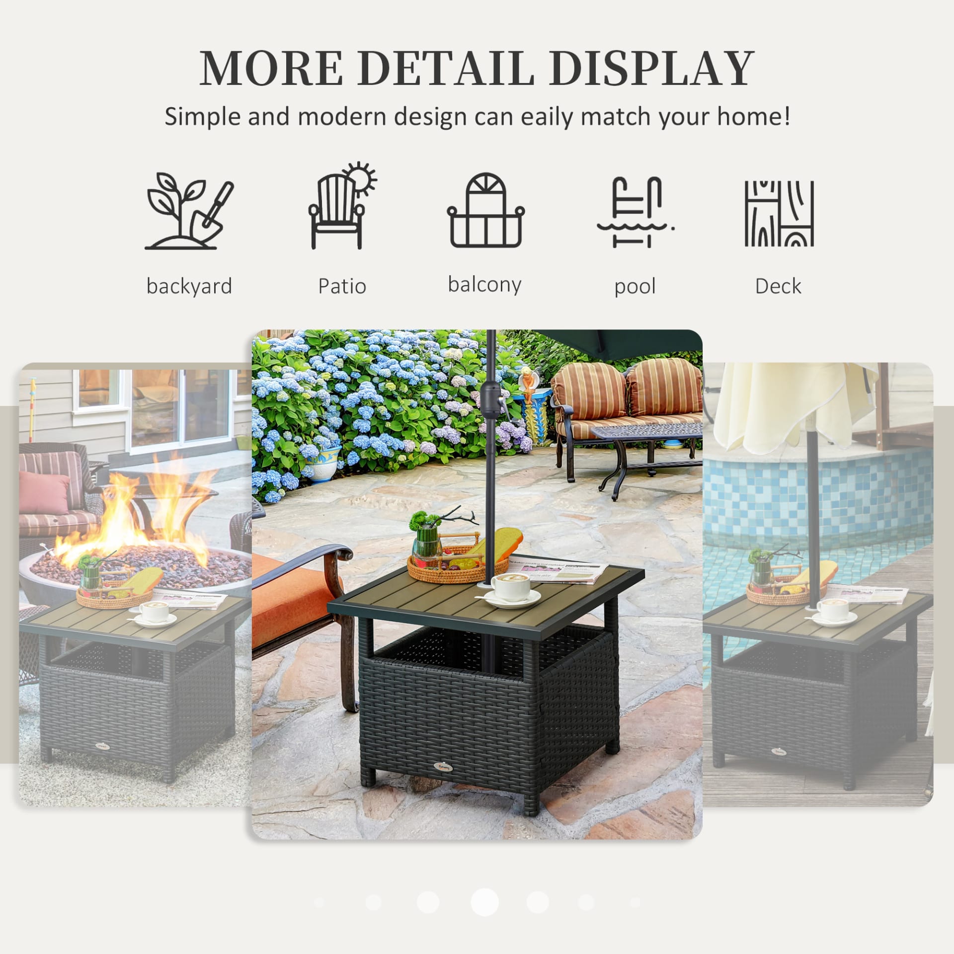 22 Steel PE Rattan Wicker Outdoor Patio Accent Table With Umbrella Hole Brown view 5