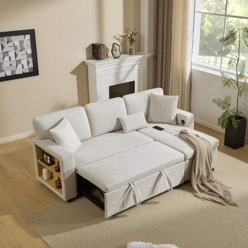 Corner Sofa Bed Corner Couch L-Shaped Sofa Bed Extendable, Bed Box And Integrated Shelf, view 15