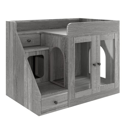 GO Cat Litter Box Enclosure With Light , Hidden Litter Box Furniture With 2 Storage Drawers, Indoor Cat House Side Table For Living Room view 6