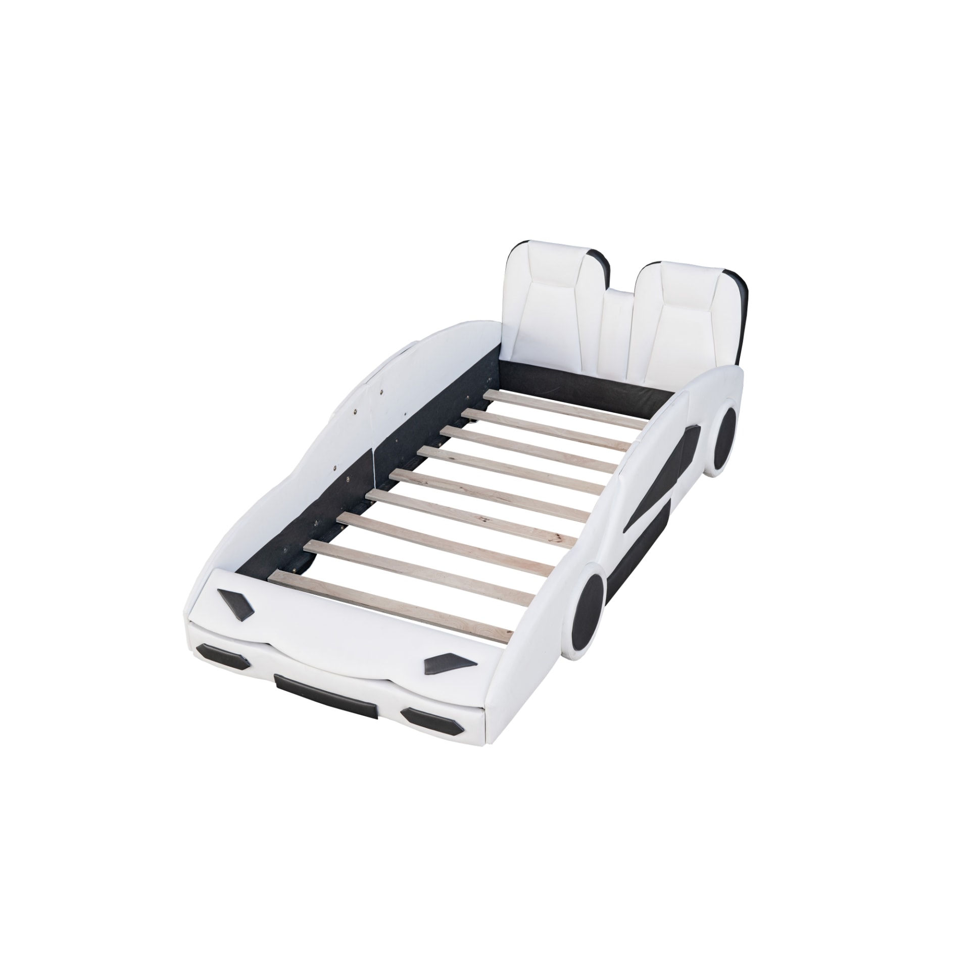 Double Race Platform Bed With Wheels, White view 5